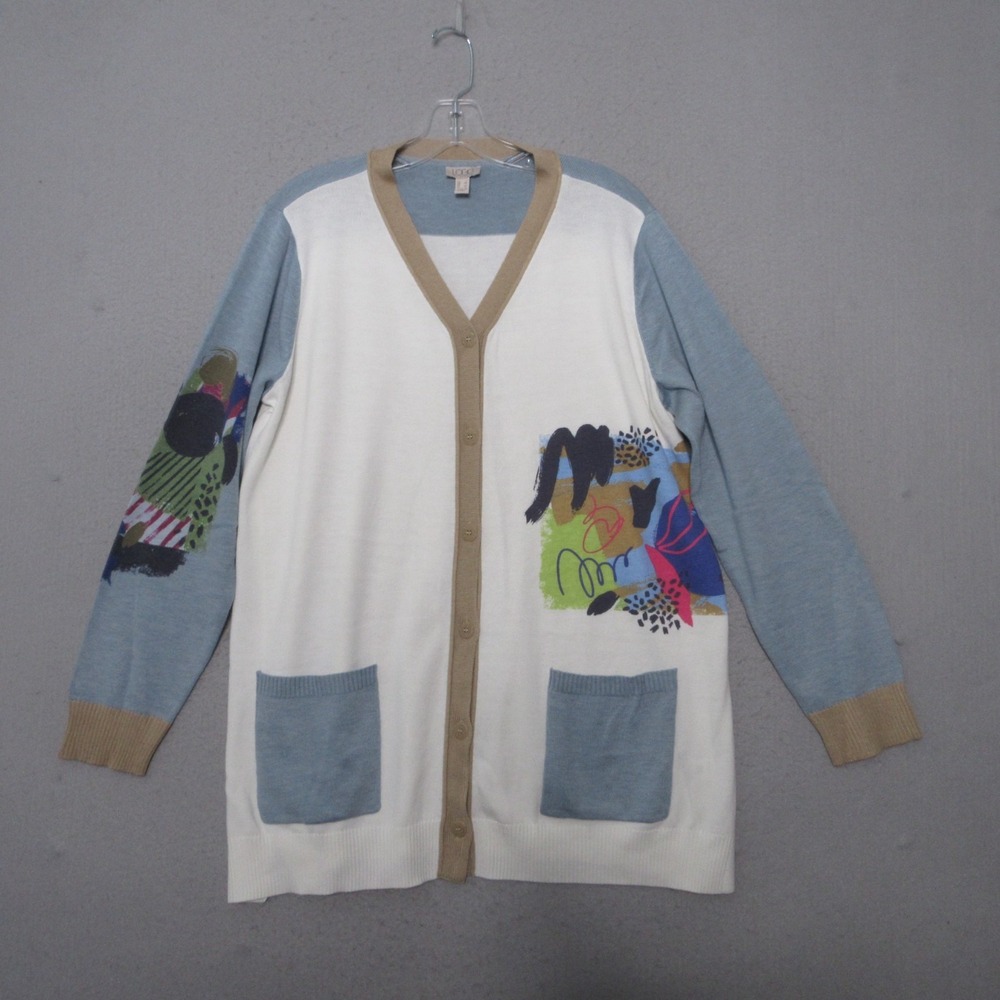 Logo Lori Goldstein Cardigan Large Art To Wear Lagenlook Colorblock Soft Travel